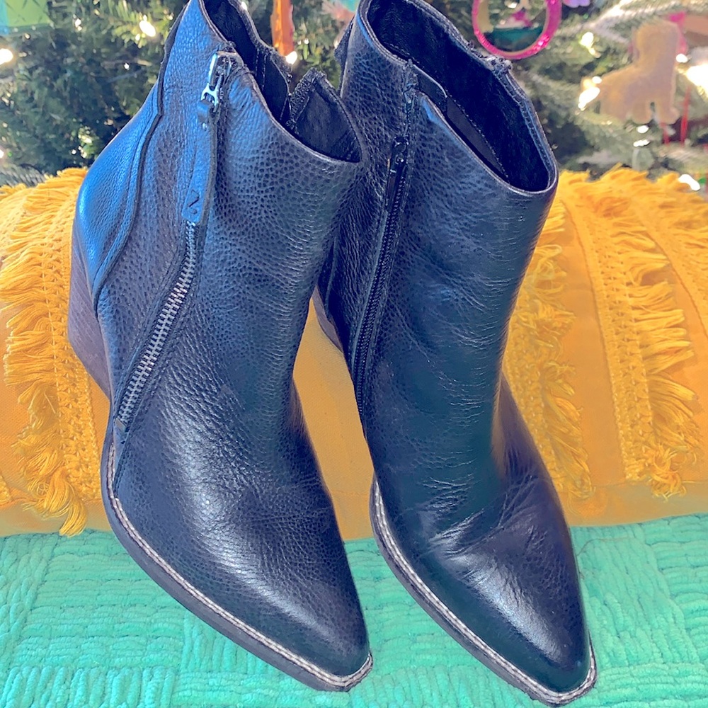 Soft leather wide heel boots